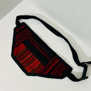 Handmade Peruvian Orange & Black Fanny Pack – Ethnic Waist Bag with Zippers